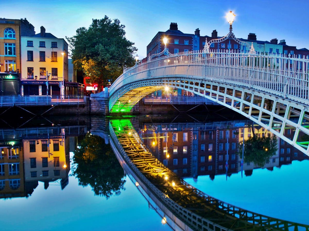 View of the O’Connell Bridge at the Heart of Dublin overlooking the River Liffey