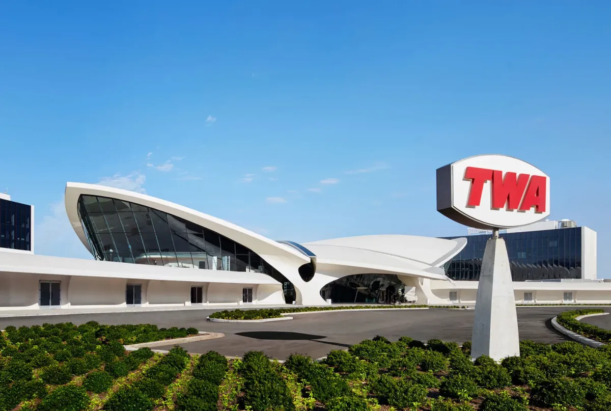 Exterior of the TWA hotel, the former Flight Center for Trans World Airlines at JFK